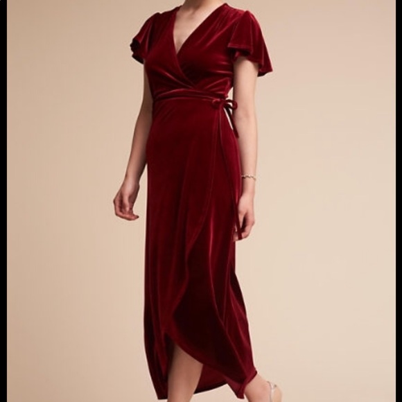Sold: Red velvet wrap dress - Picture 2 of 5